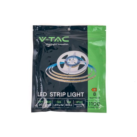 Taśma LED V-TAC SMD2835 630LED 24V IP20 5mb 8W/m VT-2835 126-IP20 4000K 1100lm Taśma LED V-TAC SMD2835 630LED 24V IP20 5mb 8W/m VT-2835 126-IP20 4000K 1100lm