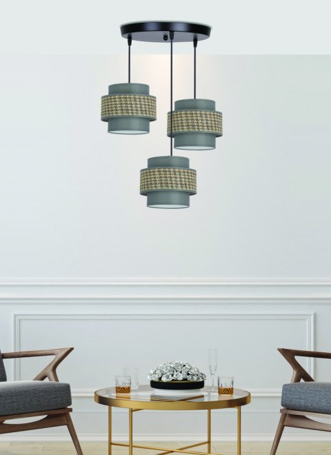 LUCCIA LAMPA WISZĄCA CZARNY TALERZ 3X40W E27 ABAŻUR BEŻOWY+GRAFITOWY LUCCIA LAMPA WISZĄCA CZARNY TALERZ 3X40W E27 ABAŻUR BEŻOWY+GRAFITOWY
