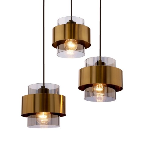 Spiega lampa wisząca talerz czarny+mosiężny 3x60w e27 klosz dymiony