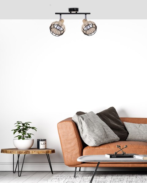Tajga lampa sufitowa listwa czarny+drewniany 2x40w e14 klosz czarny+drewniany