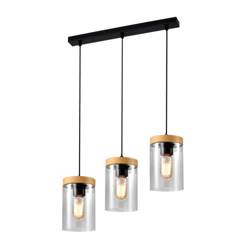 WELS LAMPA WISZĄCA CZARNY+DREWNIANY 3X40 E27 KLOSZ DYMIONY WELS LAMPA WISZĄCA CZARNY+DREWNIANY 3X40 E27 KLOSZ DYMIONY