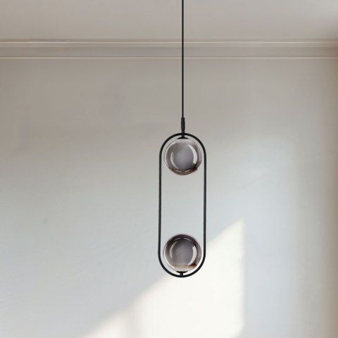 Lampa wisząca CORDEL elegancka - czarna z grafitowymi kloszami kulkami - minimalistyczne oświetlenie salonu 2x G9 LED Lampa wisząca CORDEL elegancka - czarna z grafitowymi kloszami kulkami - minimalistyczne oświetlenie salonu 2x G9 LED