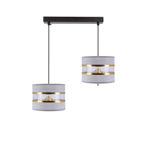 PANDY lampa wisząca czarny 2x40W E27 abażur szary+złoty PANDY lampa wisząca czarny 2x40W E27 abażur szary+złoty