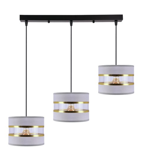 PANDY lampa wisząca czarny 3x40W E27 abażur szary+złoty PANDY lampa wisząca czarny 3x40W E27 abażur szary+złoty