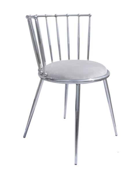 Krzesło Celano 52/55/73cm z szarym welurem osadzone na srebrnym metalowym stelażu Krzesło Celano 52/55/73cm z szarym welurem osadzone na srebrnym metalowym stelażu