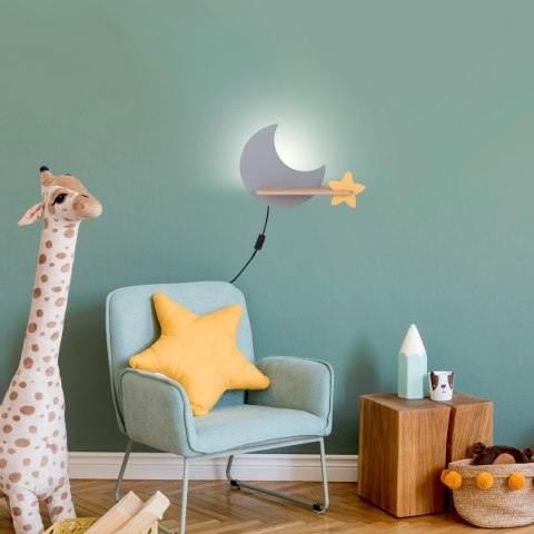 MOON LAMPA KINKIET ŚCIENNY 5W LED IQ KIDS Z PRZEWODEM Z WŁ. I WTYCZKĄ SZARY+ZŁOTY MOON LAMPA KINKIET ŚCIENNY 5W LED IQ KIDS Z PRZEWODEM Z WŁ. I WTYCZKĄ SZARY+ZŁOTY