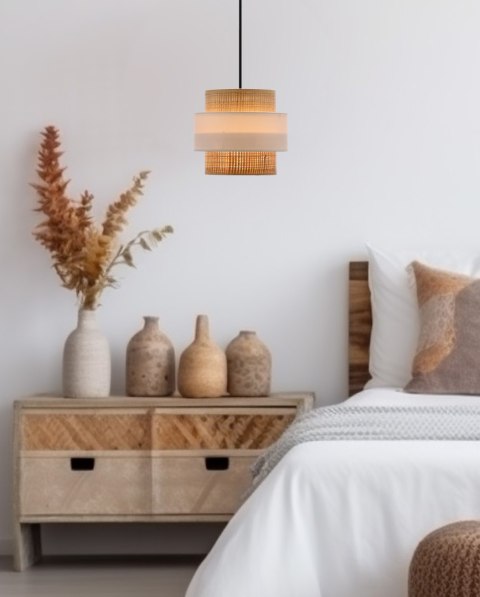 Rattan lampa wisząca czarny 1x40w e27 abażur biały+kremowy Rattan lampa wisząca czarny 1x40w e27 abażur biały+kremowy