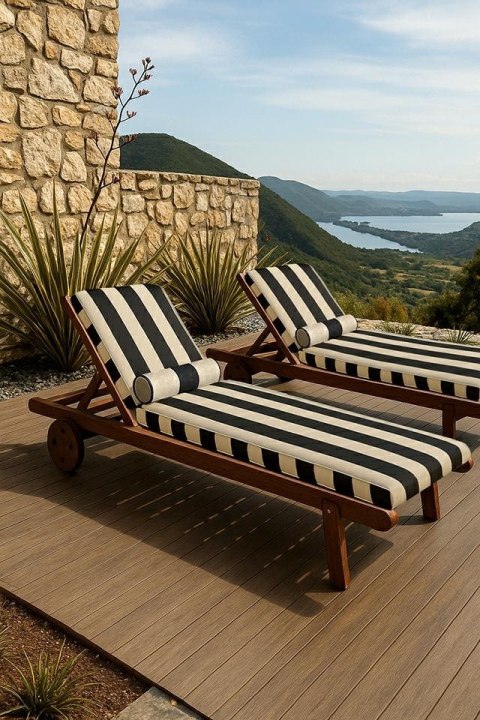 Zestaw ogrodowy AZURE leżak z materacem i poduszką biało-czarny