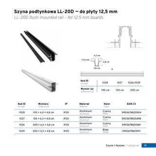 Szyna magnetyczna podtynkowa czarna LL-20D 200cm