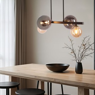 Lampa wisząca Kama 4x28W G9 czarna i złota, klosze grafitowe i bursztynowe, styl nowoczesny, elegancka oprawa sufitowa