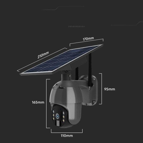 Kamera Zewnętrzna V-TAC 4G LTE HD SMART Solarna Obrotowa PTZ IR Czarna VT-11024-4G