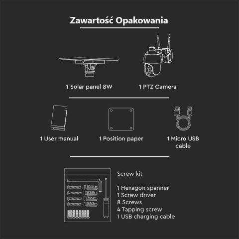 Kamera Zewnętrzna V-TAC 4G LTE HD SMART Solarna Obrotowa PTZ IR Czarna VT-11024-4G