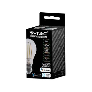 Żarówka LED SMART WiFi V-TAC 7W E27 Filament A60 Amazon Alexa Google Home VT-5137 2700K-6500K 806lm