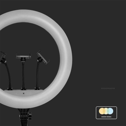 Lampa pierścieniowa LED Ring na 3 telefony V-TAC 55W fi44cm Statyw Pilot Etui VT-45055 3200K-5500K 6000lm