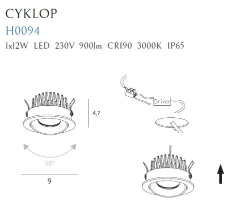 MAXLIGHT H0094 4000K OPRAWA WPUSTOWA CYKLOP BIAŁA IP65