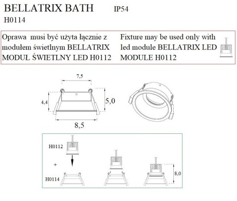 MAXLIGHT H0114 OPRAWA WPUSTOWA BELLATRIX BATH CZARNA IP54 - BEZ MODUŁU ŚWIETLNEGO LED H0112