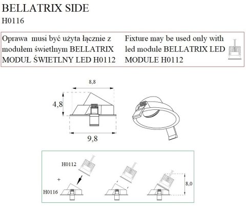 MAXLIGHT H0116 OPRAWA WPUSTOWA BELLATRIX SIDE CZARNA - BEZ MODUŁU ŚWIETLNEGO LED H0112