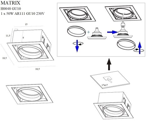 MAXLIGHT H0048 OPRAWA WPUSTOWA MATRIX I CZARNA AR111 GU10 230V