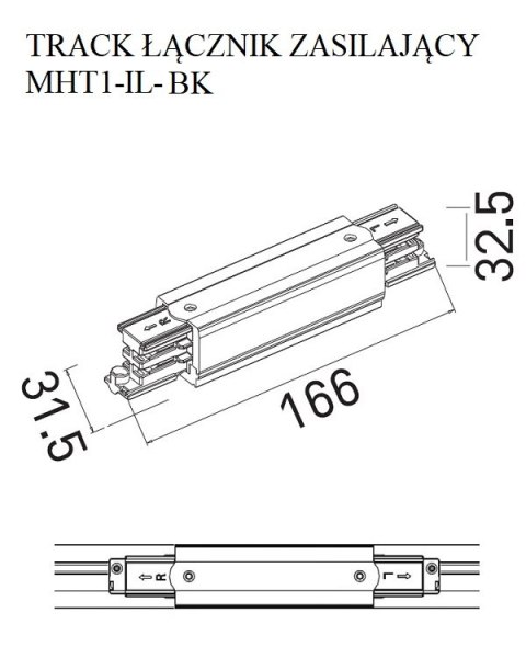 MAXLIGHT MHT1-IL-BK TRACK ŁĄCZNIK PROSTY ZASILAJĄCY CZARNY