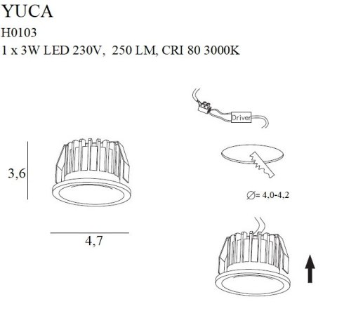 MAXLIGHT H0103 OPRAWA WPUSTOWA MAX YUCA FIXED BLACK 3W