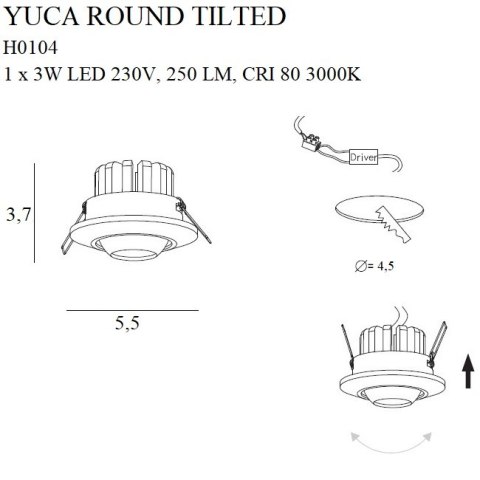 MAXLIGHT H0104 OPRAWA WPUSTOWA MAX YUCA ROUND TILTED WHITE 3W