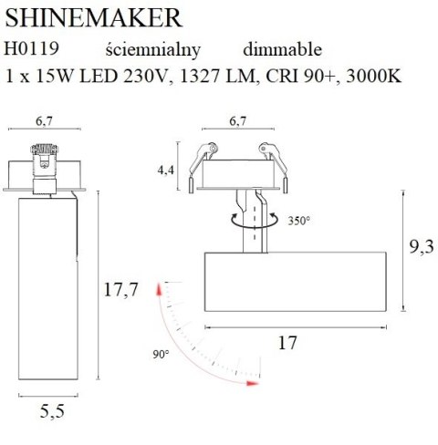 MAXLIGHT H0119 LAMPA WPUSZCZANA SHINEMAKER BIAŁA- ŚCIEMNIALNA