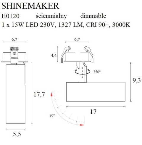 MAXLIGHT H0120 LAMPA WPUSZCZANA SHINEMAKER CZARNA- ŚCIEMNIALNA