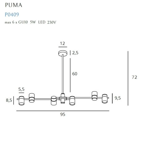 MAXLIGHT P0409 LAMPA WISZĄCA PUMA 6 GU10 MAXLIGHT P0409 LAMPA WISZĄCA PUMA 6 GU10