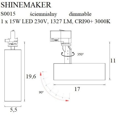 MAXLIGHT S0015 LAMPA DO SZYNOPRZEWODU SHINEMAKER BIAŁA- ŚCIEMNIALNA