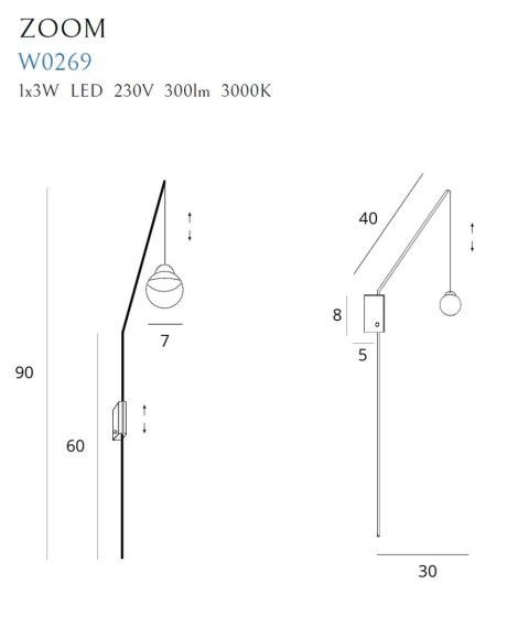 MAXLIGHT W0269 KINKIET ZOOM CZARNY, 3W LED