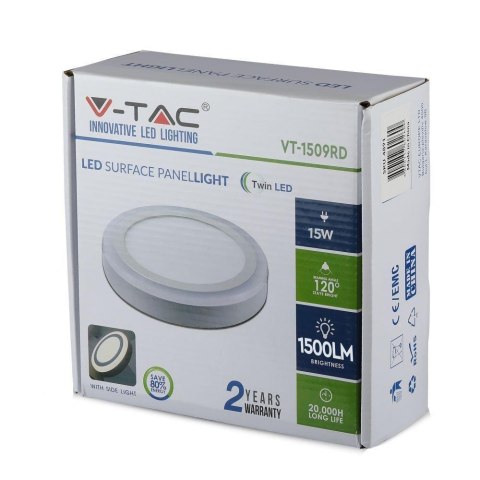 Panel LED Natynkowy V-TAC 15W Okrągły TWIN LED VT-1509 3000K 1200lm Panel LED Natynkowy V-TAC 15W Okrągły TWIN LED VT-1509 3000K 1200lm