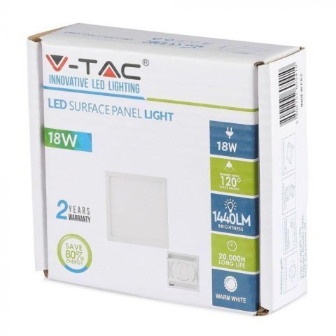Panel LED Natynkowy V-TAC Premium 18W Kwadrat VT-1805SQ 4000K 1500lm Panel LED Natynkowy V-TAC Premium 18W Kwadrat VT-1805SQ 4000K 1500lm