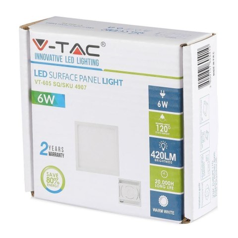 Panel LED Natynkowy V-TAC Premium 6W Kwadrat VT-605SQ 6000K 420lm Panel LED Natynkowy V-TAC Premium 6W Kwadrat VT-605SQ 6000K 420lm