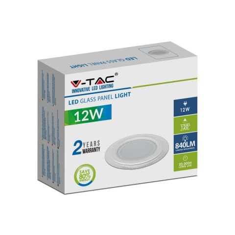 Panel LED V-TAC 12W LED Szkło Okrągły VT-1202G RD 6400K 840lm Panel LED V-TAC 12W LED Szkło Okrągły VT-1202G RD 6400K 840lm