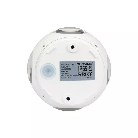 Kinkiet Ścienny V-TAC 4W LED Biały Okrągły IP65 VT-834 3000K 440lm