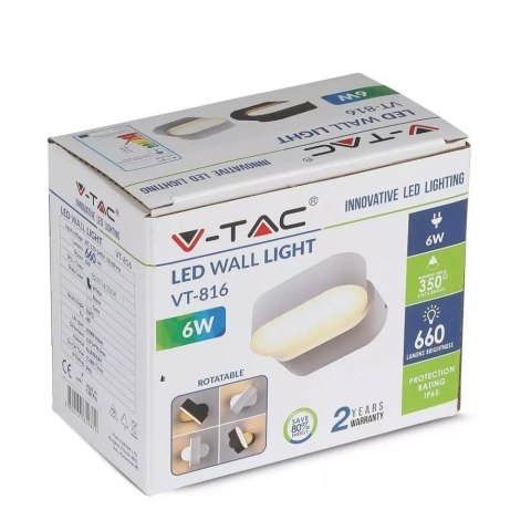 Kinkiet Ścienny V-TAC 6W LED Biały IP65 Obrotowy 350st VT-816 4000K 660lm