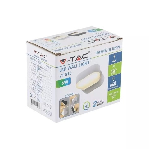 Kinkiet Ścienny V-TAC 6W LED Czarny IP65 Obrotowy 350st VT-816 4000K 660lm Kinkiet Ścienny V-TAC 6W LED Czarny IP65 Obrotowy 350st VT-816 4000K 660lm