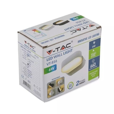 Kinkiet Ścienny V-TAC 6W LED Szary IP65 Obrotowy 350st VT-816 4000K 660lm Kinkiet Ścienny V-TAC 6W LED Szary IP65 Obrotowy 350st VT-816 4000K 660lm