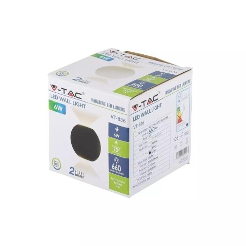 Kinkiet Ścienny V-TAC 6W LED Szary Okrągły IP65 VT-836 3000K 660lm