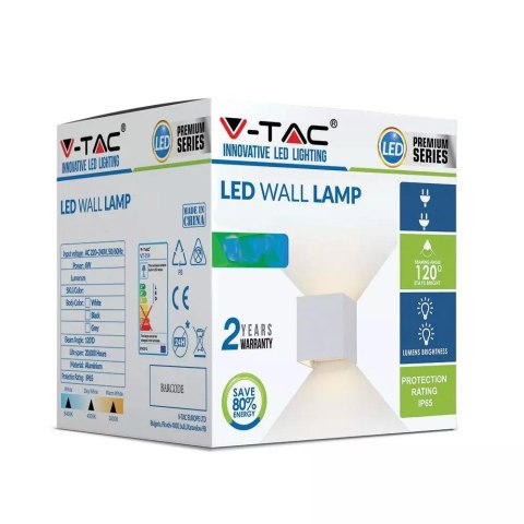 Oprawa Ścienna V-TAC 12W LED Góra Dół Regulowana Chip BRIDGELUX Biały Kwadrat IP65 VT-759-12 4000K 1100lm