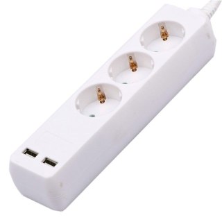 Przedłużacz 3 gniazda V-TAC 2 porty USB (3G 1.5MM2 X 1.5M) Biały VT-1124