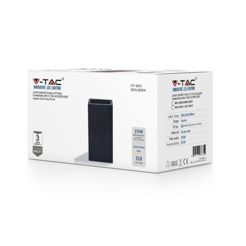 Kinkiet V-TAC BETON 2xG9 LED Prostokąt Ciemny Szary IP20 VT-893 Kinkiet V-TAC BETON 2xG9 LED Prostokąt Ciemny Szary IP20 VT-893