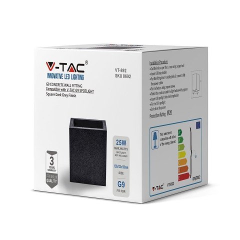 Kinkiet V-TAC BETON G9 LED Kwadrat Ciemny Szary IP20 VT-892 Kinkiet V-TAC BETON G9 LED Kwadrat Ciemny Szary IP20 VT-892