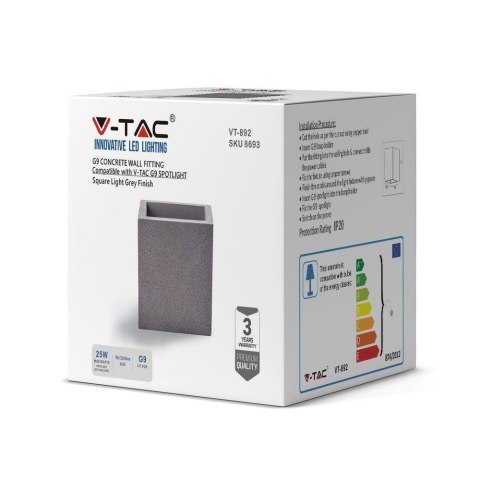 Kinkiet V-TAC BETON G9 LED Kwadrat Jasno Szary IP20 VT-892 Kinkiet V-TAC BETON G9 LED Kwadrat Jasno Szary IP20 VT-892