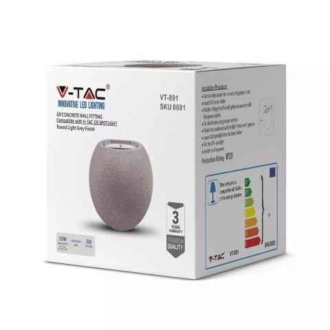 Kinkiet V-TAC BETON G9 LED Okrągly Jasno Szary IP20 VT-891 Kinkiet V-TAC BETON G9 LED Okrągly Jasno Szary IP20 VT-891