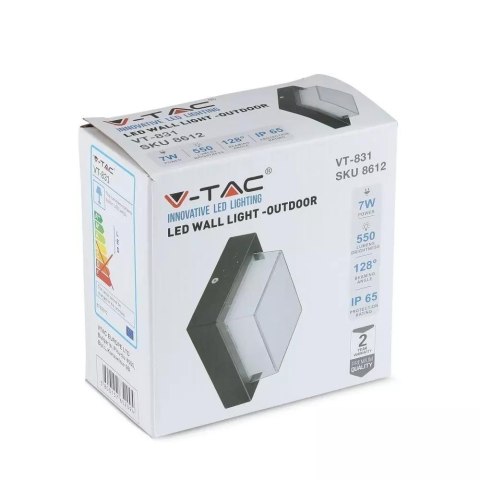 Oprawa V-TAC 7W LED Czarna Kwadrat IP65 VT-831 3000K 550lm