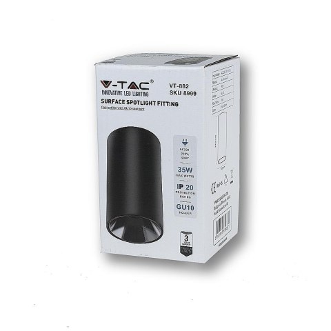 Oprawa Sufitowa V-TAC GU10 Okrągła Natynkowa Tuba Czarny+Czarny 80x140mm VT-882RD-B 3 Lata Gwarancji