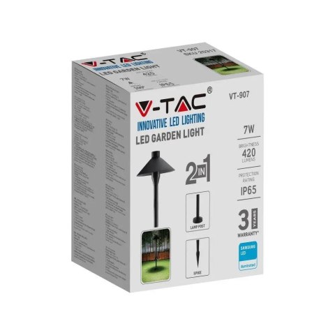 Słupek Ogrodowy V-TAC 7W SAMSUNG CHIP 2w1 Czarny VT-907 3000K 420lm 3 Lata Gwarancji