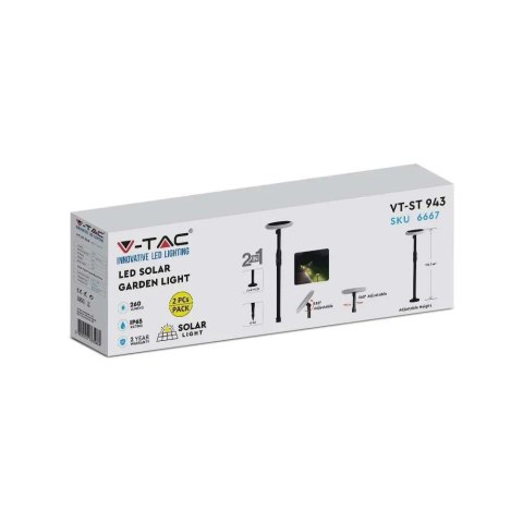 Słupek Ogrodowy V-TAC Solarny LED 3W 2w1 (Opak. 2 szt) VT-943 4000K 260lm