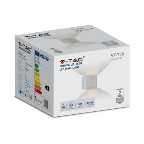 Oprawa Ścienna 5W V-TAC Góra Dół Regulowana Biały Okrągły IP65 Bridgelux VT-756 4000K 700lm